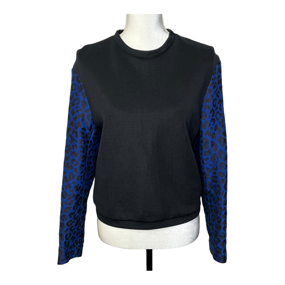 3.1 Phillip Lim women's black Leopard Sleeves Pullover lightweight Sweater 4 - Picture 1 of 4